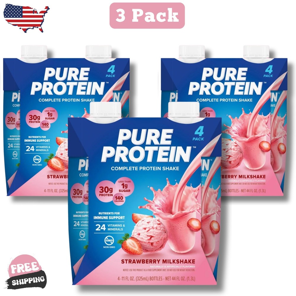 Pure Protein,  Strawberry Complete Protein Shake, 30g Protein. (3 Pack)