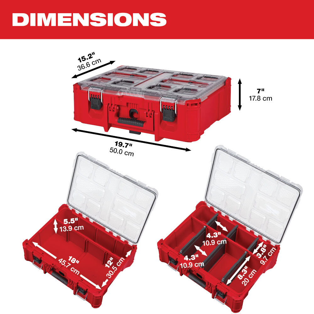 Milwaukee 48-22-8432 PACKOUT Deep Organizer with Quick-Adjust Dividers, 50lbs