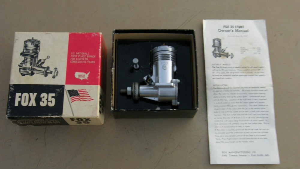 1970 FOX 35 CHROME FINISH STUNT Model Airplane Engine with Box & Instructions