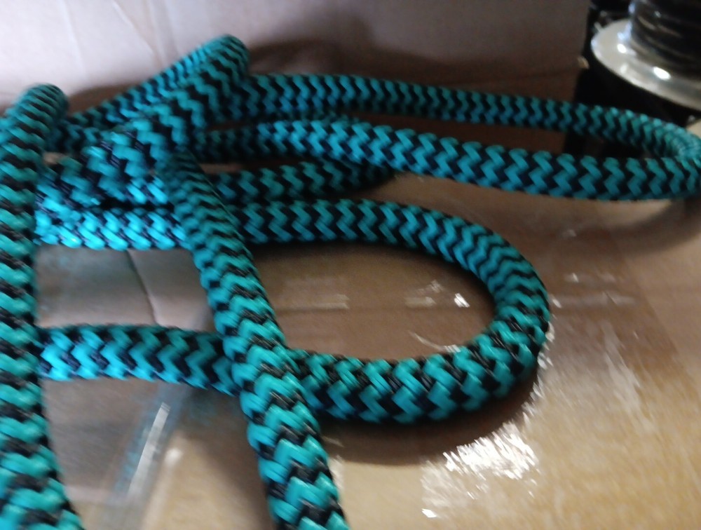9/16 x 100 ft. Double Braid-Yacht Braid Polyester Rope. Turquoise/Black