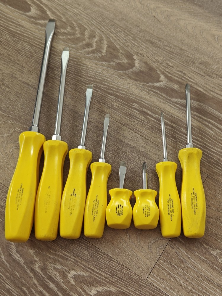 Snap On Tools USA 8pc Yellow Hard Handle Screwdriver Set Phillips Flat