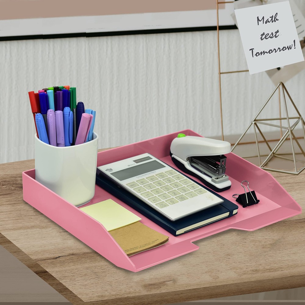 Stackable Letter Tray Single Side Load, Plastic, Desktop File Organizer (Soli...