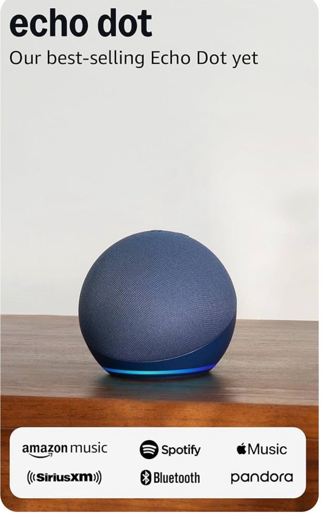 Amazon Echo Dot 5th Generation Smart Speaker with Power Adapter and Wall Mount