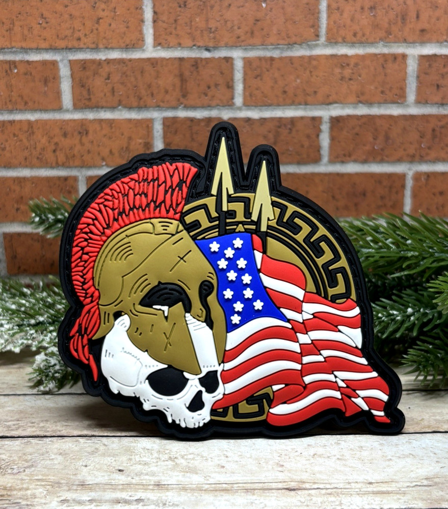 Spartan PVC Patch - Tactical Morale Patch - Skull USA American Flag Patch