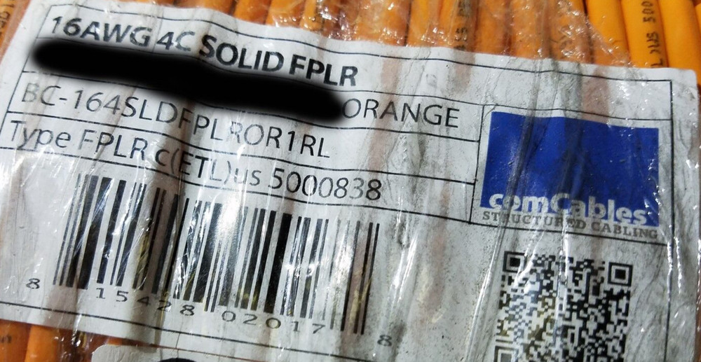 comCables BC-164SLDFPLROR 16/4C Solid Riser Fire Alarm/Security Cable Org /100ft