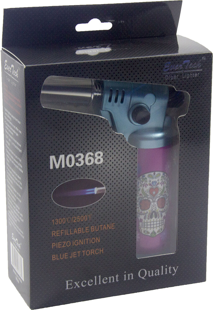 Ever Tech Double Table Torch Lighter Adjustable Flame Refillable Skull BL