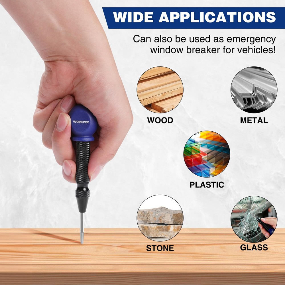 WORKPRO 2Pack Automatic Center Punch Adjustable Spring Loaded Metal Center Punch