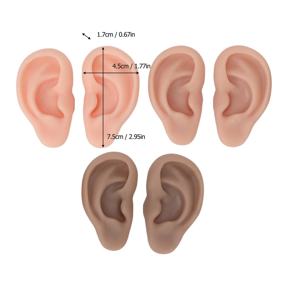 3 Pairs Silicone Ear Model Flexible Soft Ears For Practice