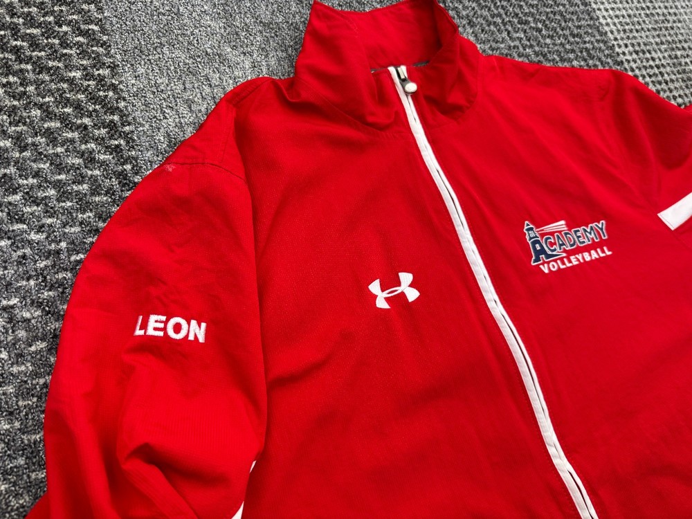 Under Armour Red Full Zip Jacket Size M White Stripes Performance Activewear