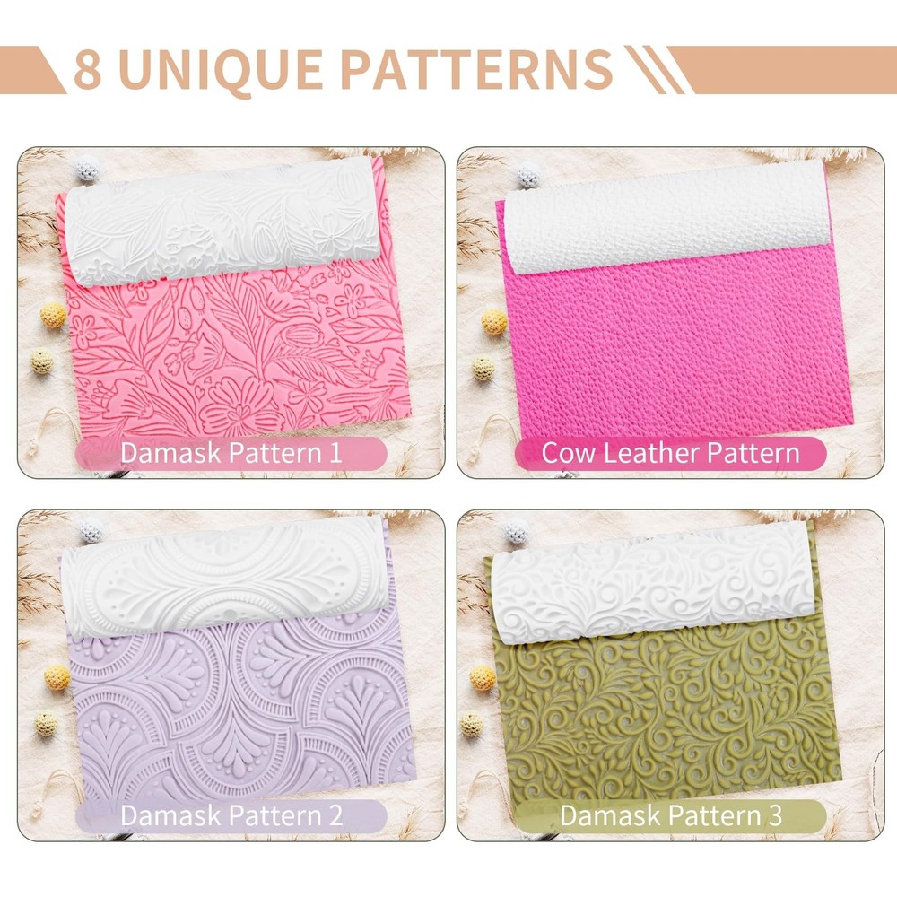 8 Pcs Polymer Clay Texture Roller, Embossing Pottery Texture Rollers for Jewe...