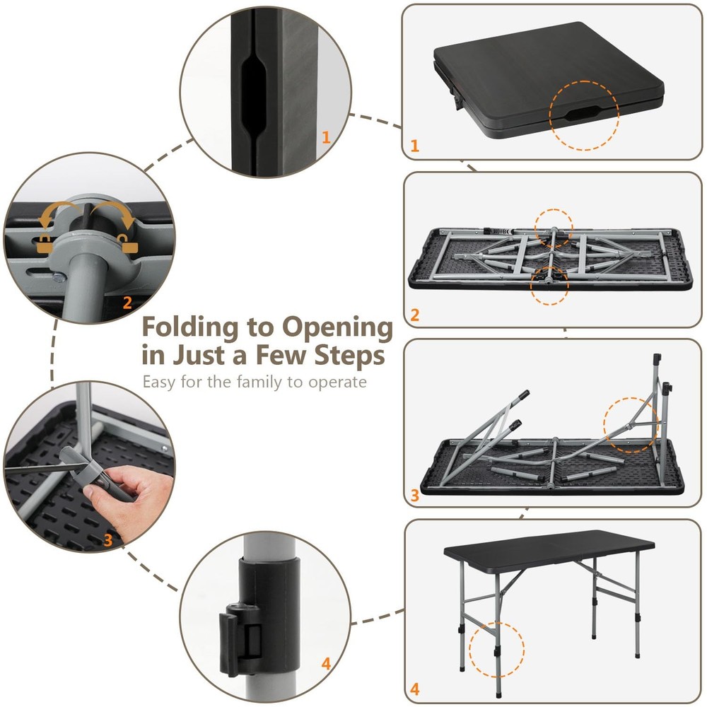 6ft Folding Table with Carry Handle, Portable Heavy Duty Plastic Utility Tabl...