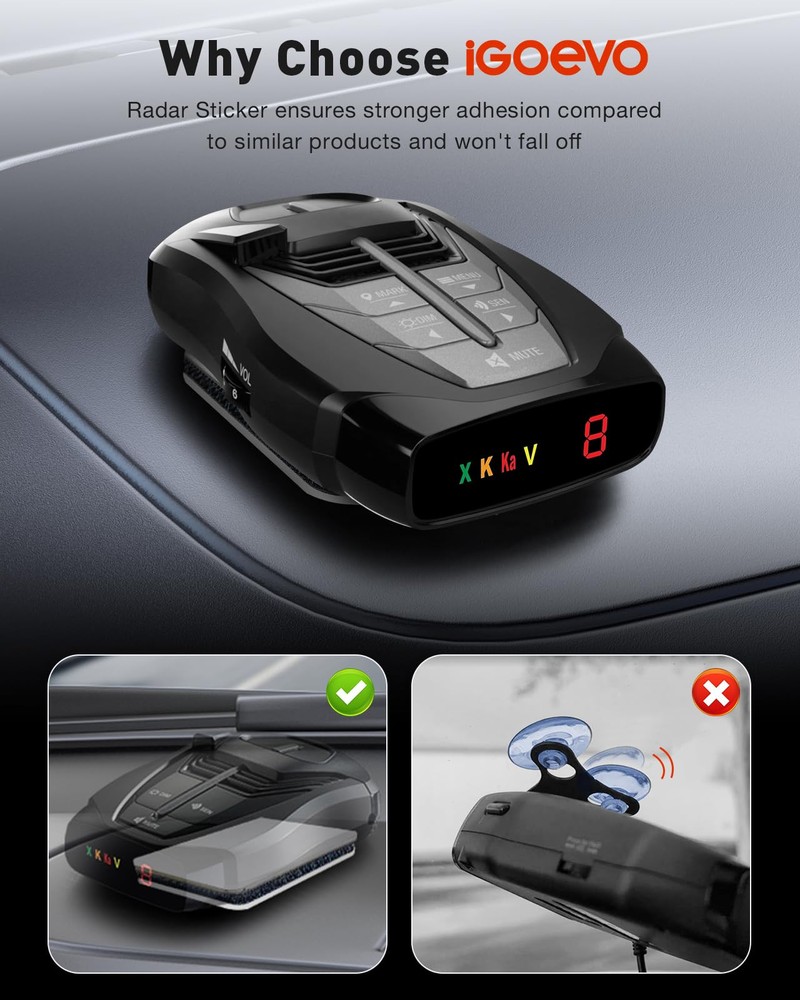 Radar Detector Mount with Dashboard Hook-and-Loop Installation, Tool-Free Set...