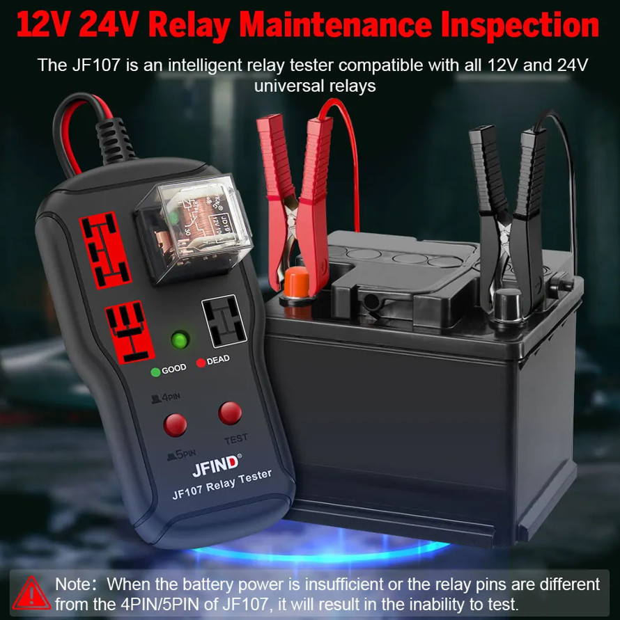 Probador de relé automotriz universal de 12 V y 24 V, comprobador de voltaje de