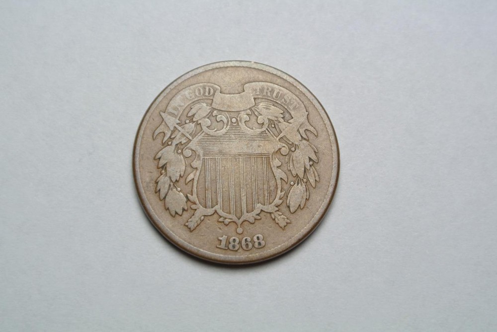 1868 Shield Two, 2 Cent Coin, Fine Condition - C4675