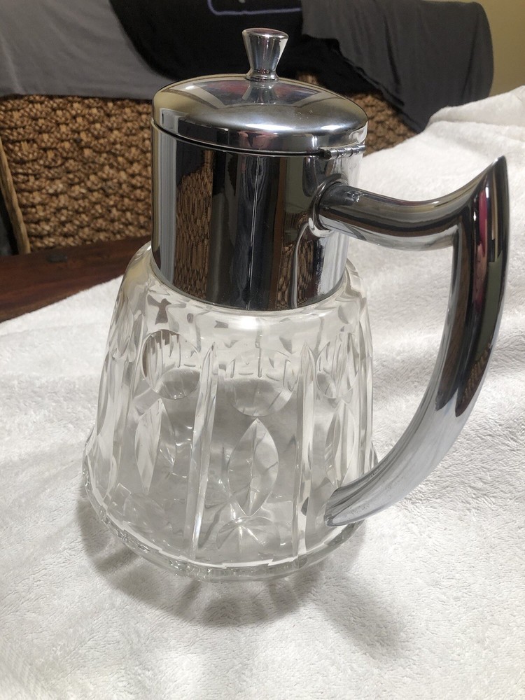 2 Crystal & Silver Plate Pitcher With Cooler Insert And Other Crystal Pitcher