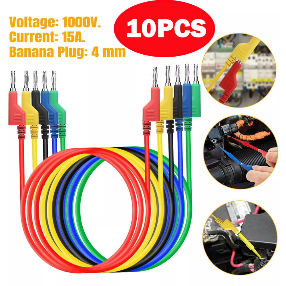 10Pack 1000V Stackable Banana To Banana Plug Test Lead Wire Cable For Multimeter