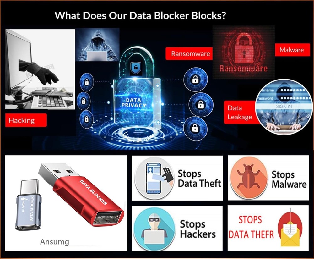 Data Blocker, USB A to A & C C Protect Against silver