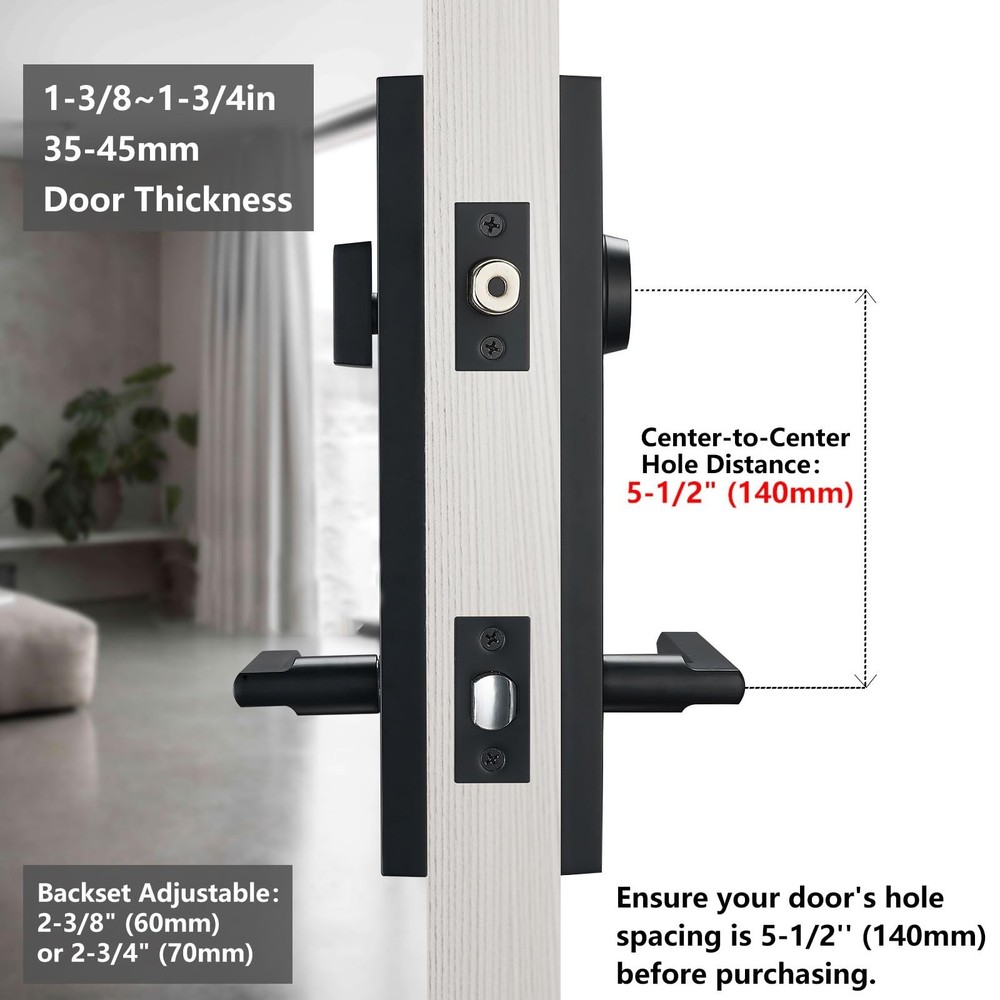 Matte-Black Front Door Handle - Modern Entry Door Lock Set with Deadbolt,Exte...
