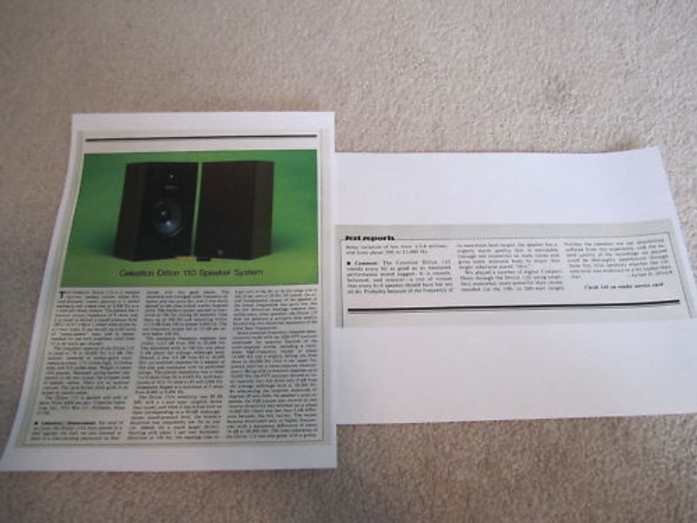 Celestion Ditton 110 Speaker Review, 2 pgs, 1983, Specs