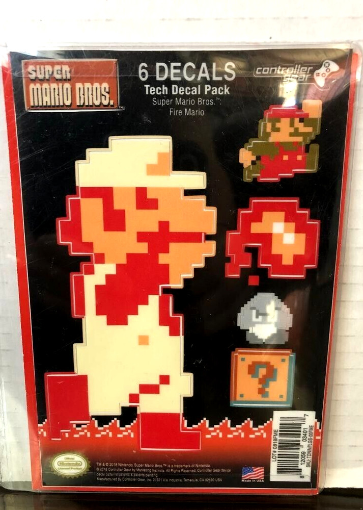 Nintendo Super Mario Bros. Fire Mario Tech Decal 6 Pack Stickers