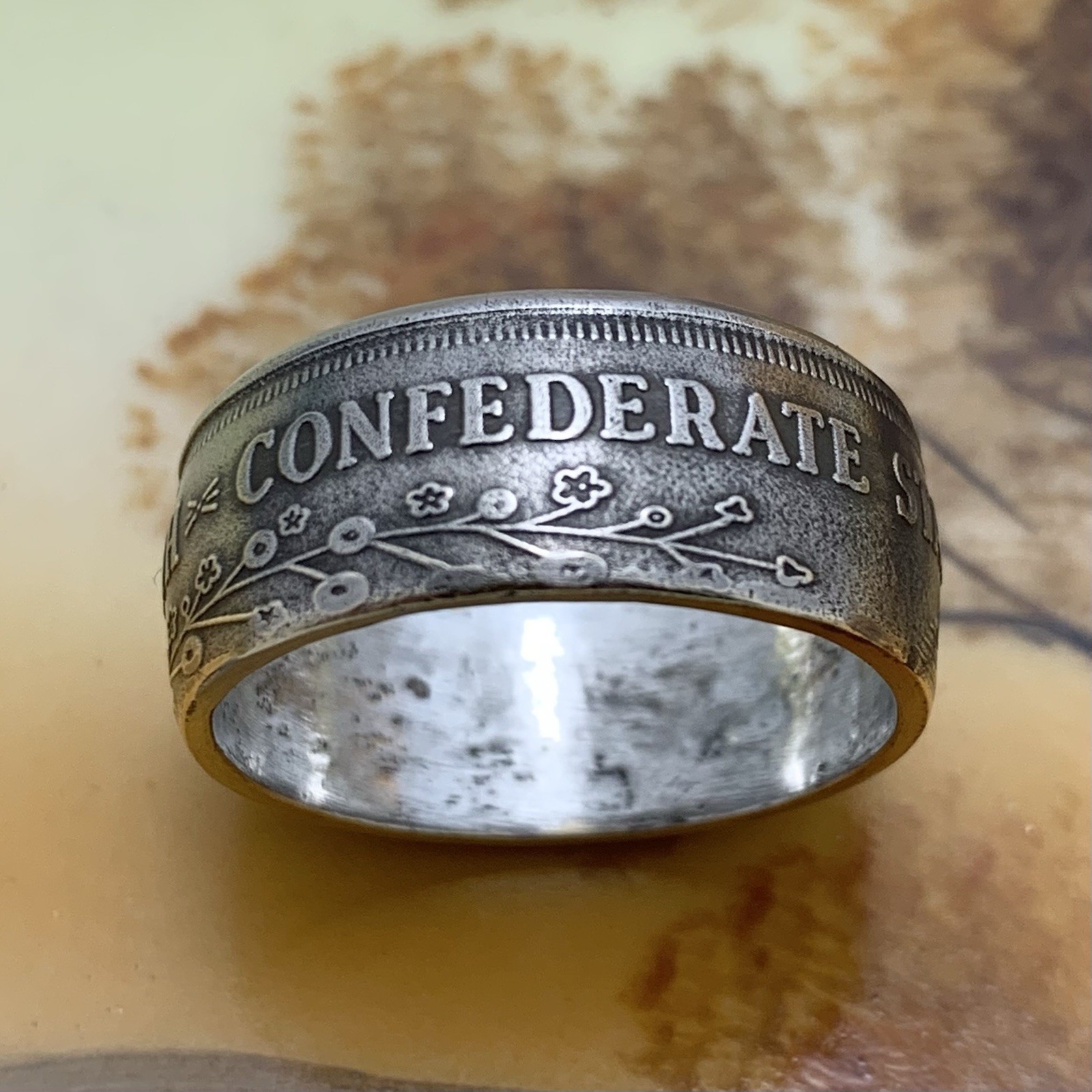 Unique 1861 Confederate States Coin Ring Size 11.5 - Civil War Reenactment