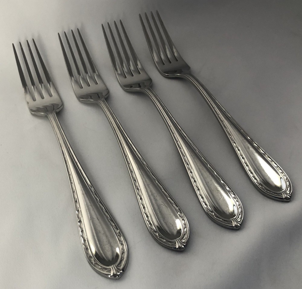 WATERFORD - POWERSCOURT - STAINLESS - 4 DINNER FORKS - FLATWARE - SILVERWARE