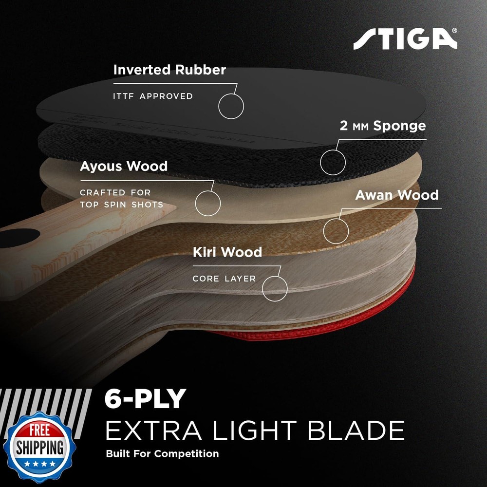 STIGA Evolution Performance Ping Pong Paddle - 6-ply Light Blade