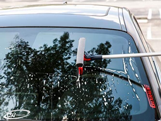 Professional Window Squeegee | 2-in-1 Window Cleaner Sponge and Soft Rubber