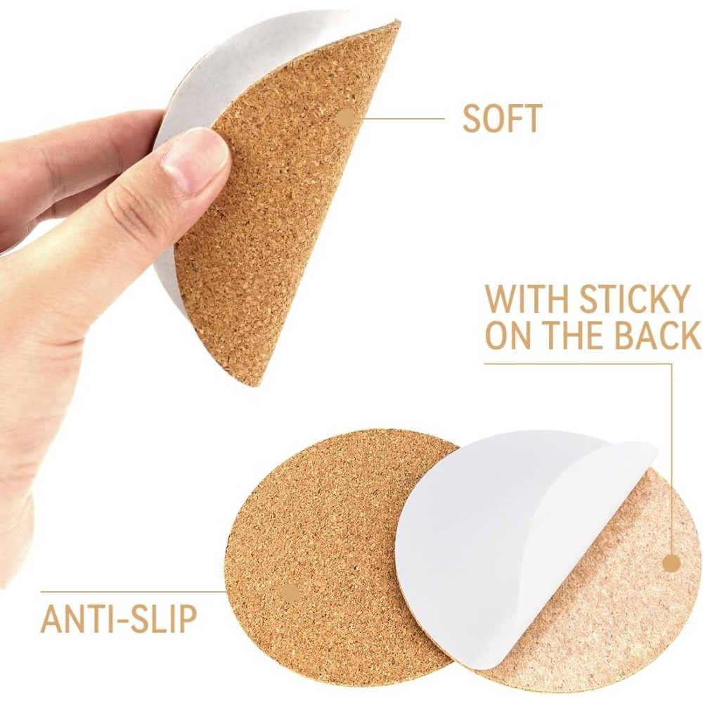 Round Cork Coasters 10-Pack with 4 Self-Adhesive Cork Sheets for DIY Craft