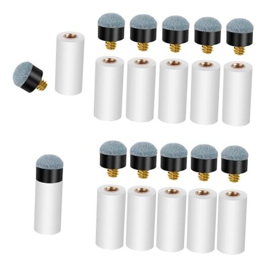 10 Sets Pool Cue Tips Replacement Kit Screw On Pool Stick Tips White Billiard