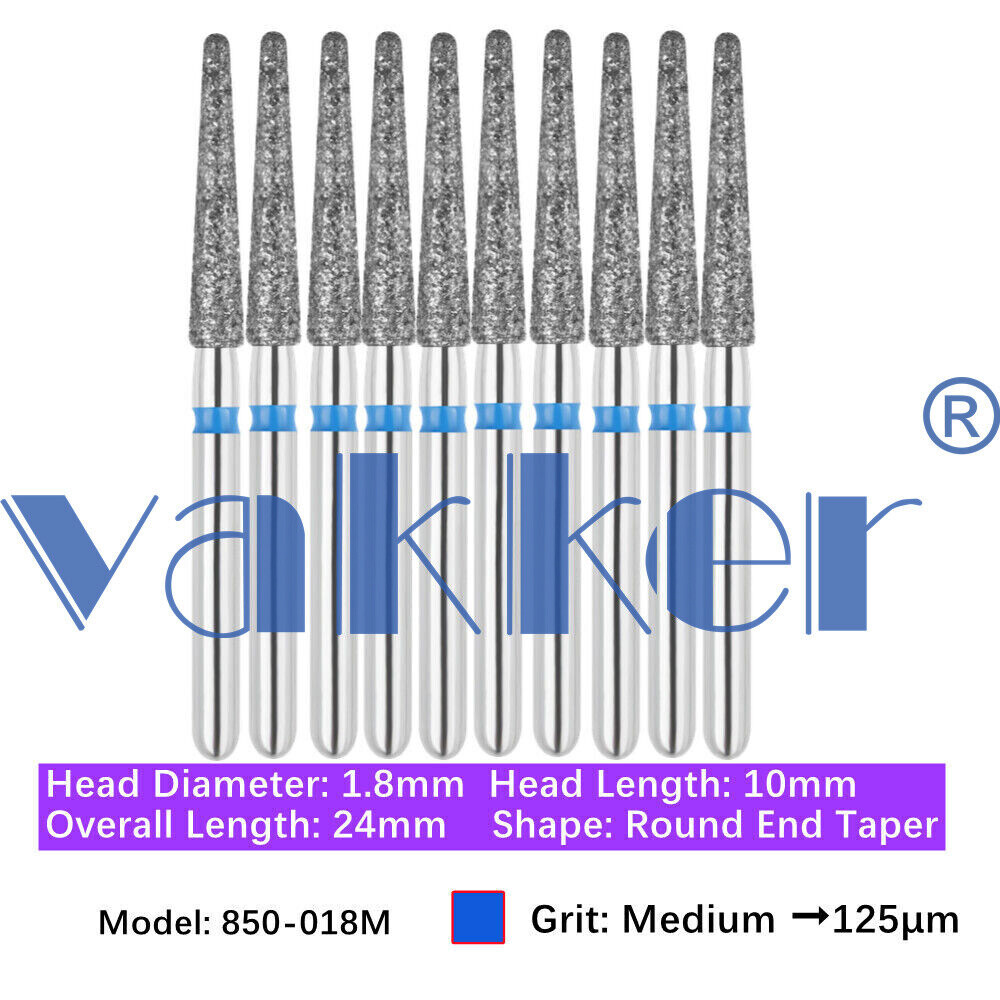 10pc/pk Vakker Dental FG Diamond Burs Round Long/ Round End Taper for High Speed