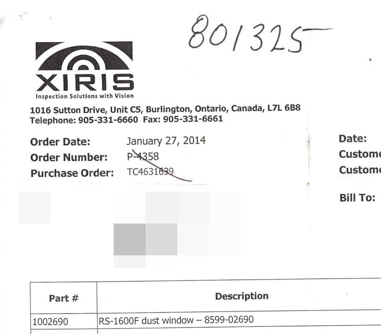 Xiris RS-1600F, 1002690 Dust Window