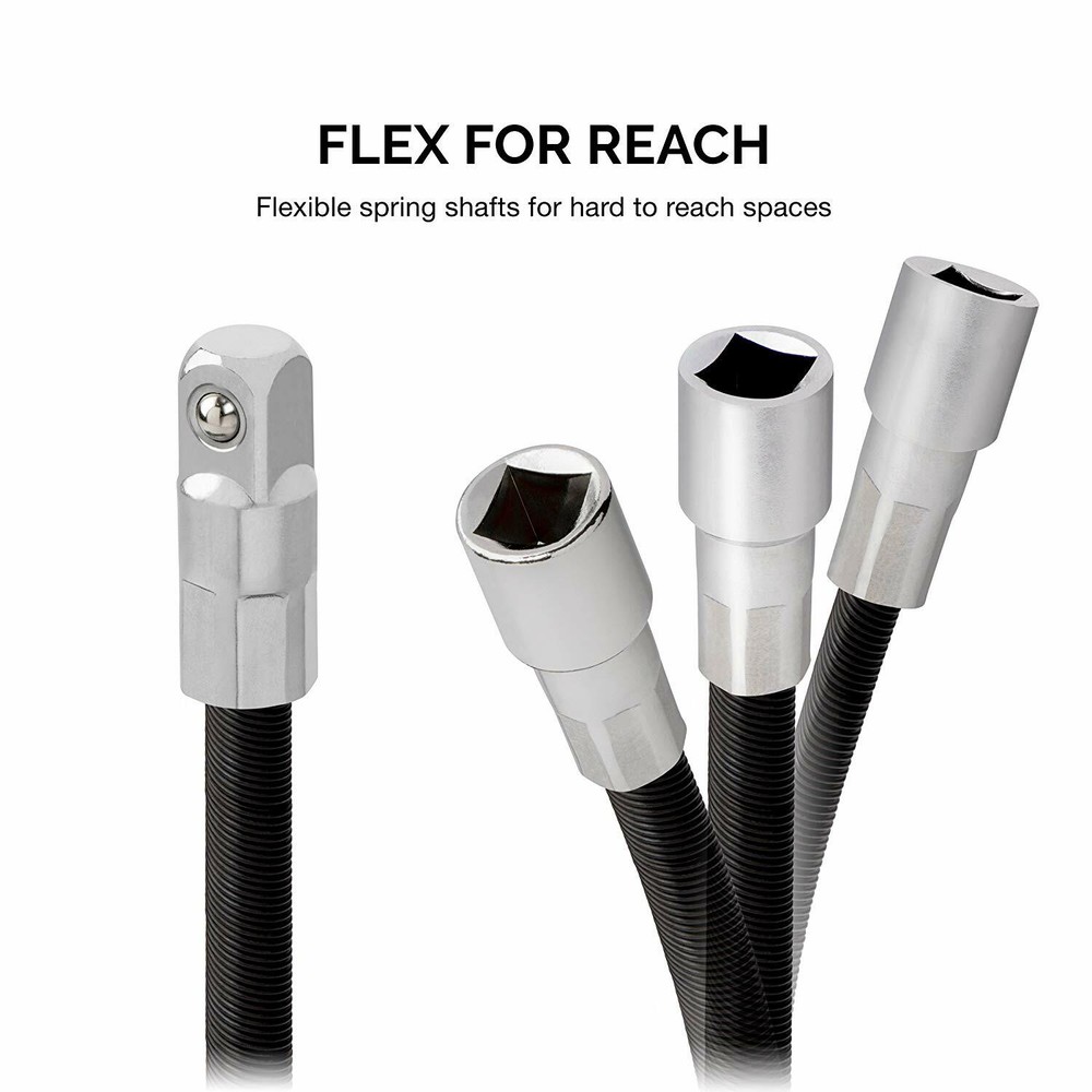 2pc Flexible Socket Extension 8" Long 3/8" & 6" 1/4" Socket Bar Ratchet