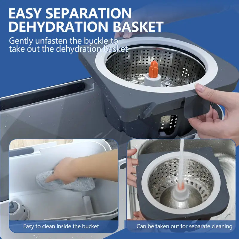 60" Mop and Bucket Wringer Set Household Cleaning w/6PCS Mop Pads+1 Scrub Brush