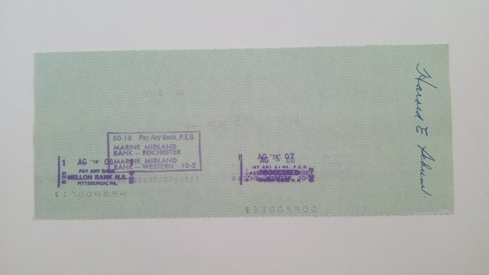 Harold E. Schum: 1978 Pittsburgh Pirates Expense Check