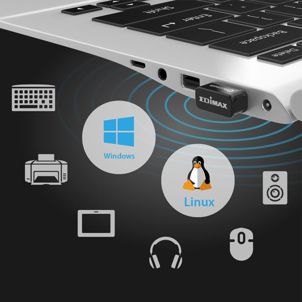 Edimax Bluetooth Adapter for PC, BT 5.0 EDR Nano USB Dongle, Fast Transfer, Blue