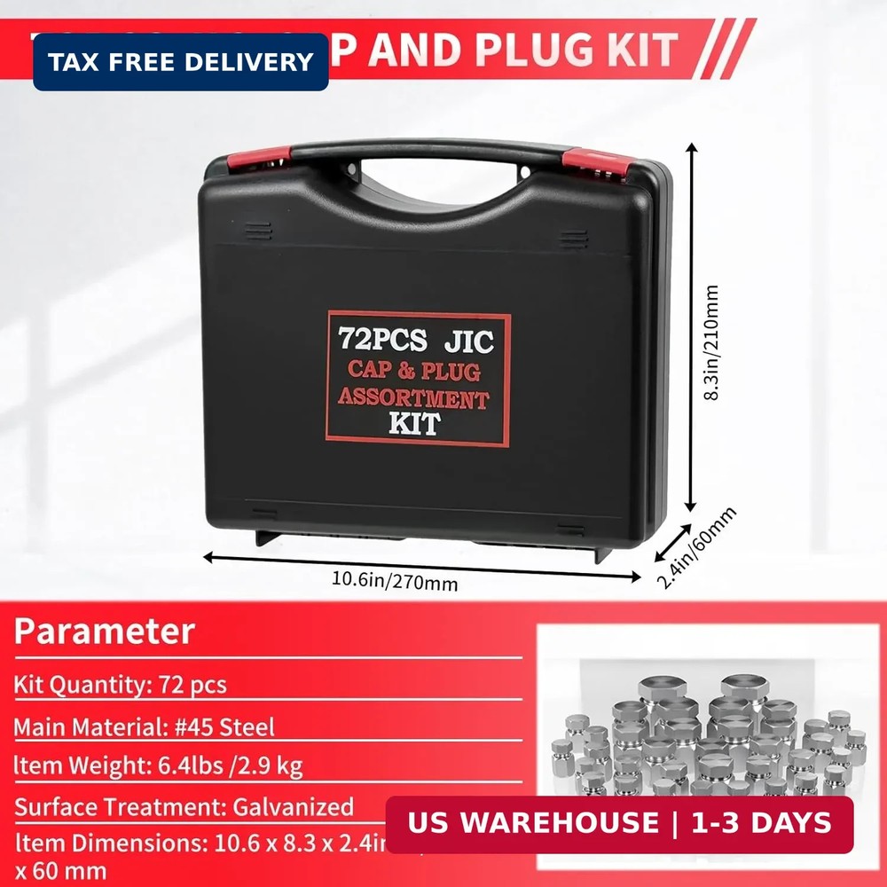 72PCS JIC Cap and Plug Set, 37 Degree Flare Thread Cap & Plug Assortment Set, Ca