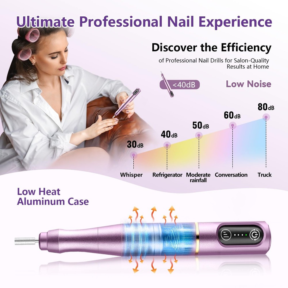 TUOBEO Cordless Nail Drill Electric Nail File Kit Rechargeable Professional E...