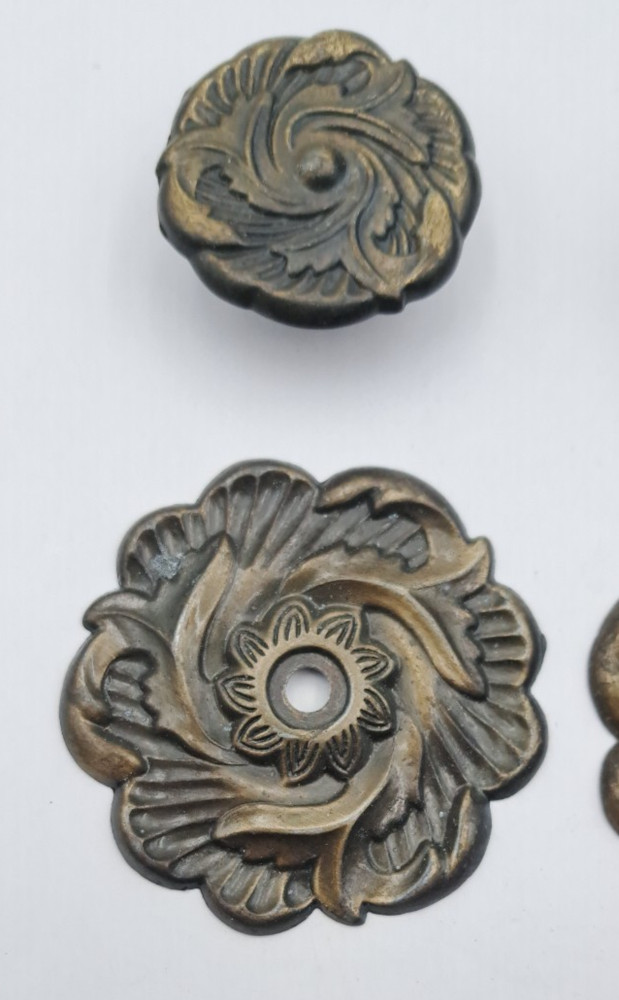 Vintage Drawer Knobs Cabinet Pulls Metal & Brass Pair