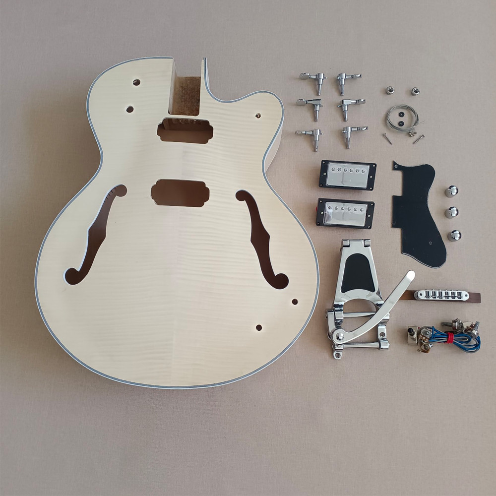 DIY Flame Maple Top Electric Guitar Kit Rosewood FB Mahogany BD Tremolo Semi