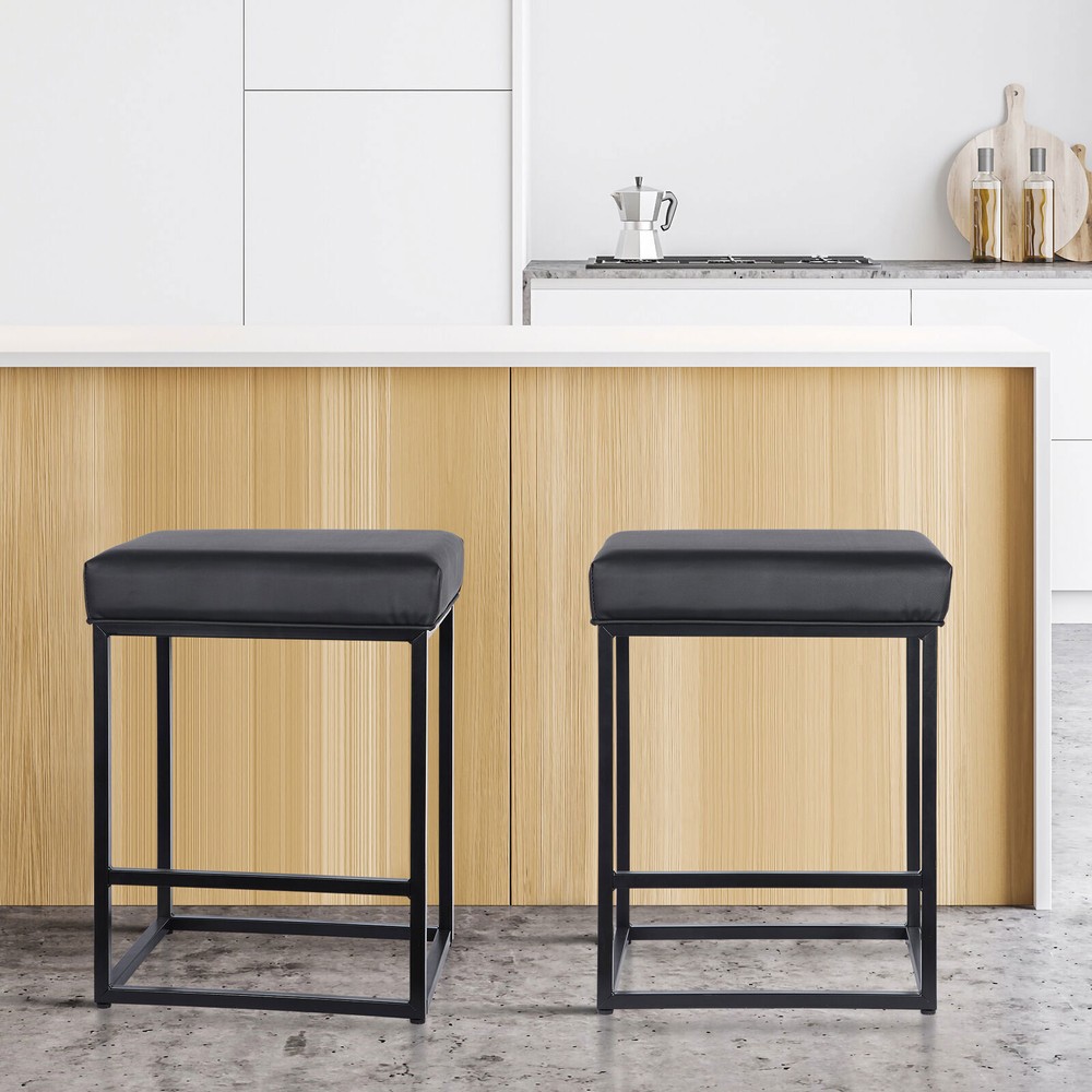 Set of 2 for Kitchen Counter Backless Modern Square Barstools Upholstered