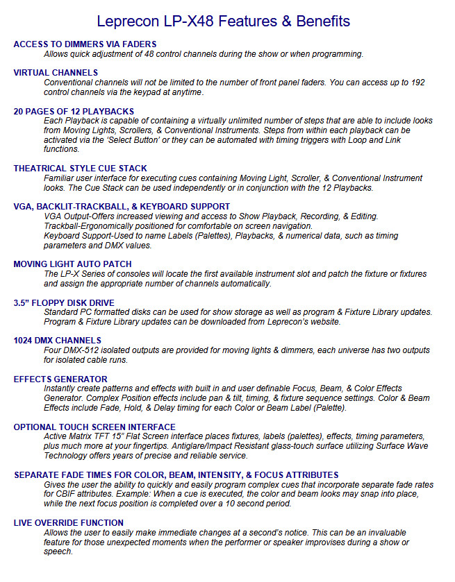 Leprecon LP-X48 X Programming Lighting Console Controller 1024 DMX Channels