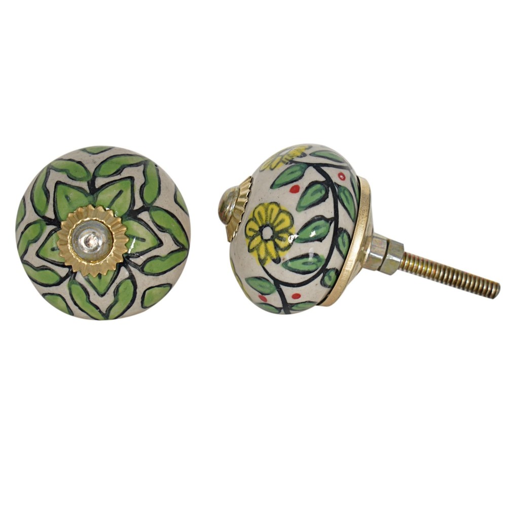 Cabinet Knobs and Pulls - Indian Vintage Pottery Ceramic Kitchen Cupboard Dra...