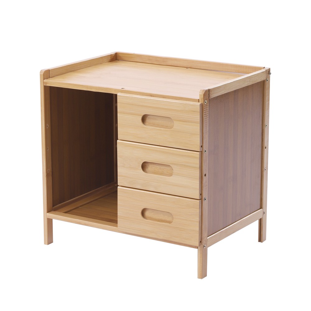 3 Drawers Bamboo Bedside Table Storage Box Bedroom End Side Table Large Capacity