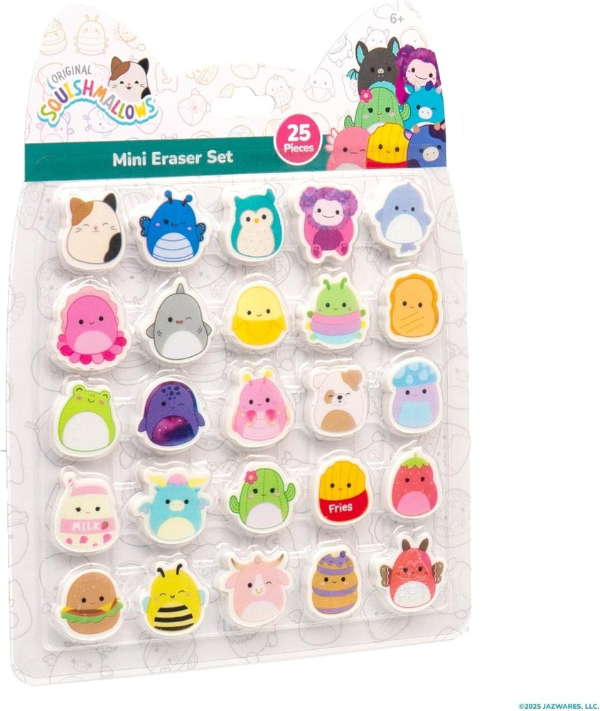 Original Squishmallows Mini Eraser Set, 25 Small Erasers, Multi