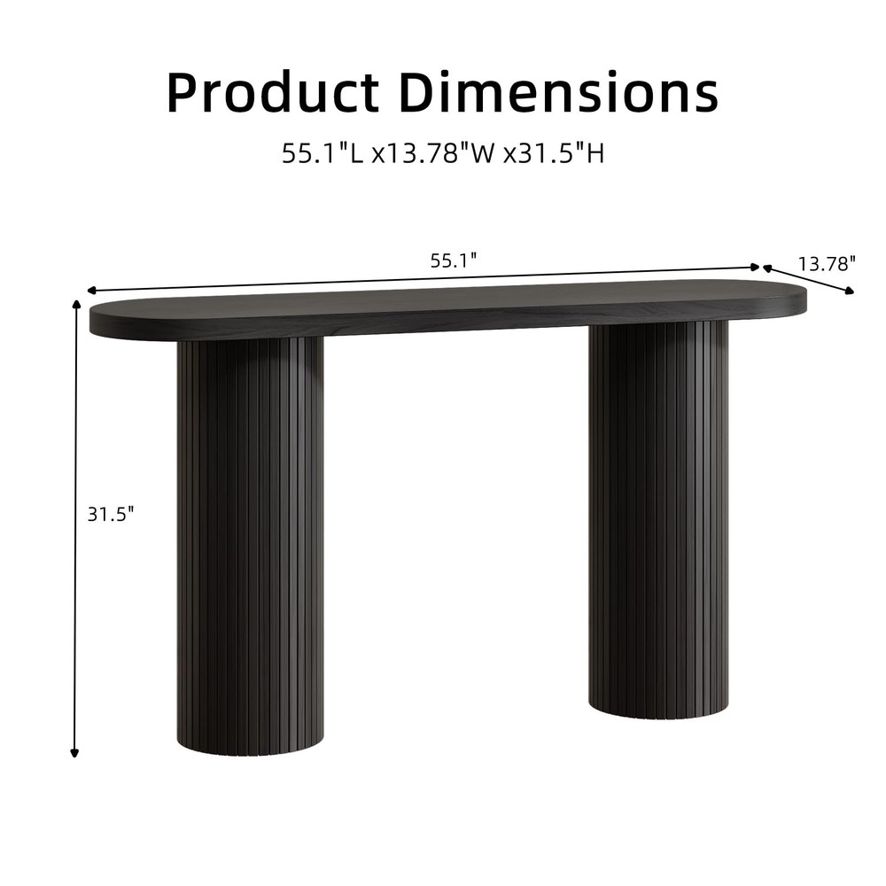 55 Inch Entryway Console Table, Fluted Sofa Table Behind The Couch, Mid-Centu...