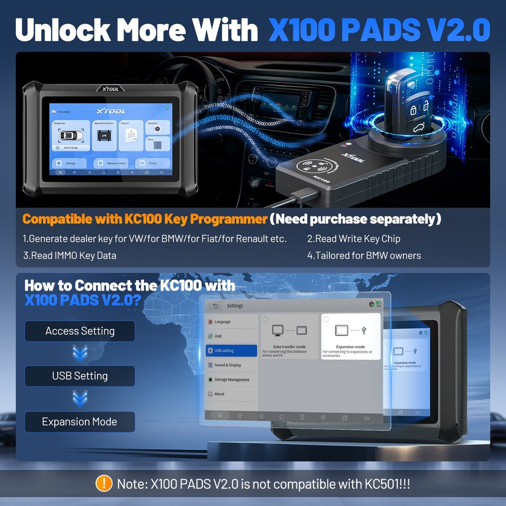 XTOOL X100PADS KC100 Key Fob Programmer Full System Diagnostic Scanner 32+ Reset