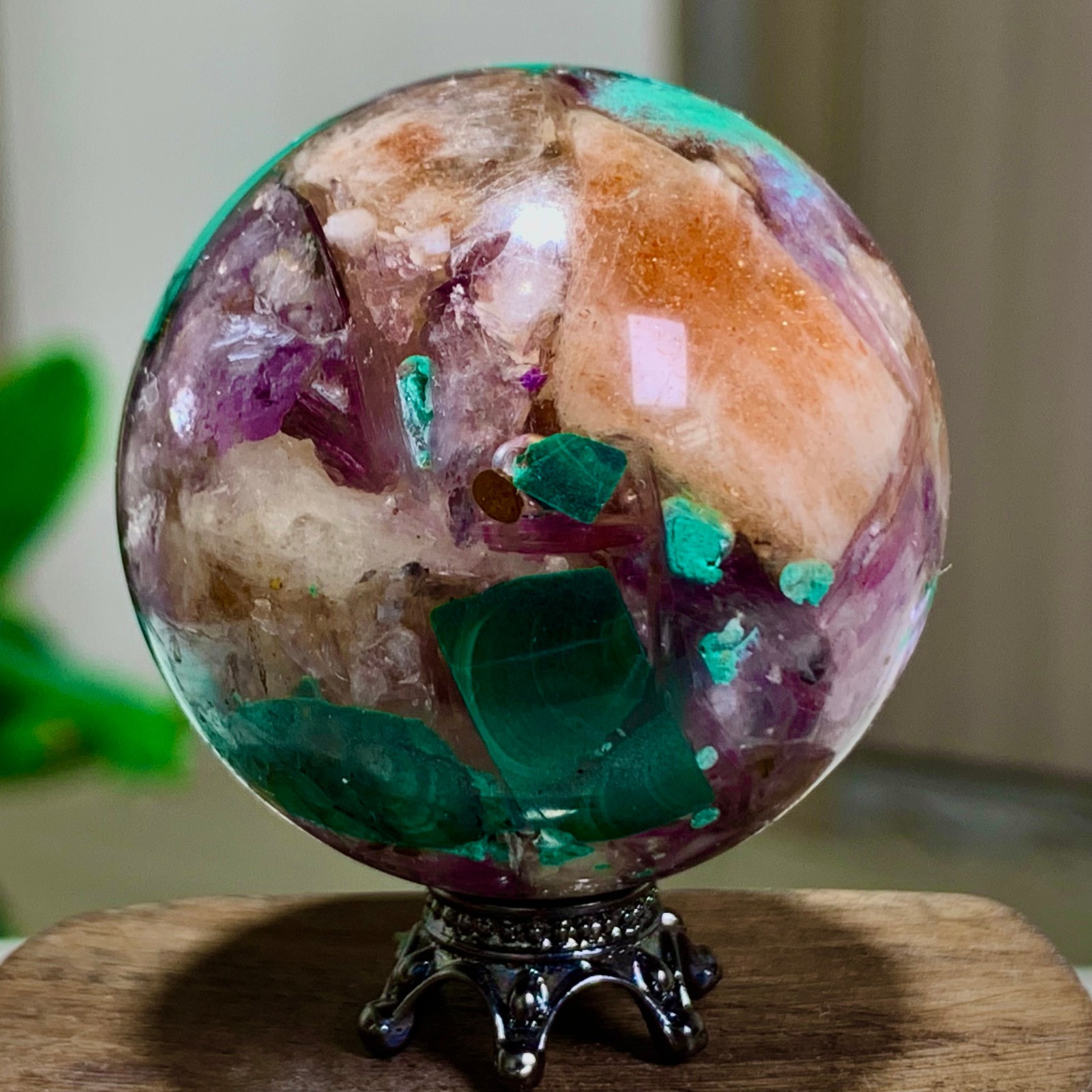 79G Newly discovered rare malachite purple mica symbiotic sphere restoration