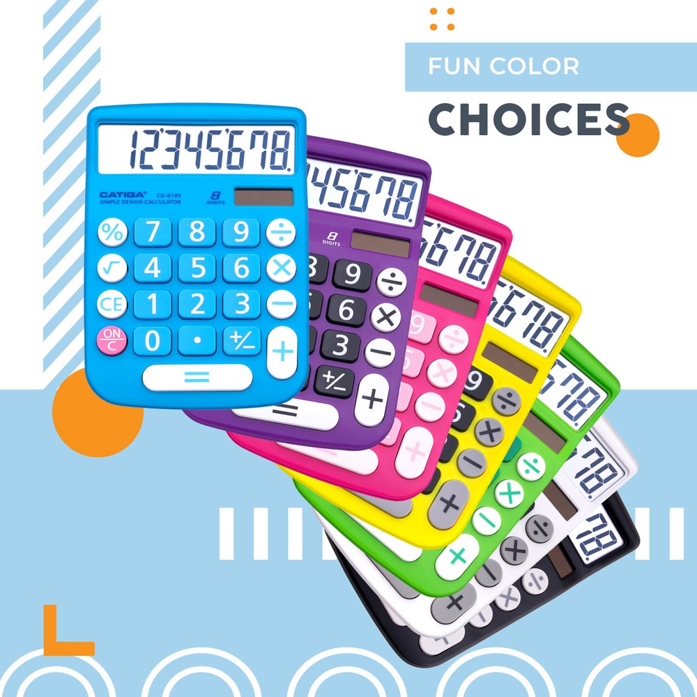 CATIGA Portable Basic Calculator - For School, Home, or Office Use, 8 Digit LCD