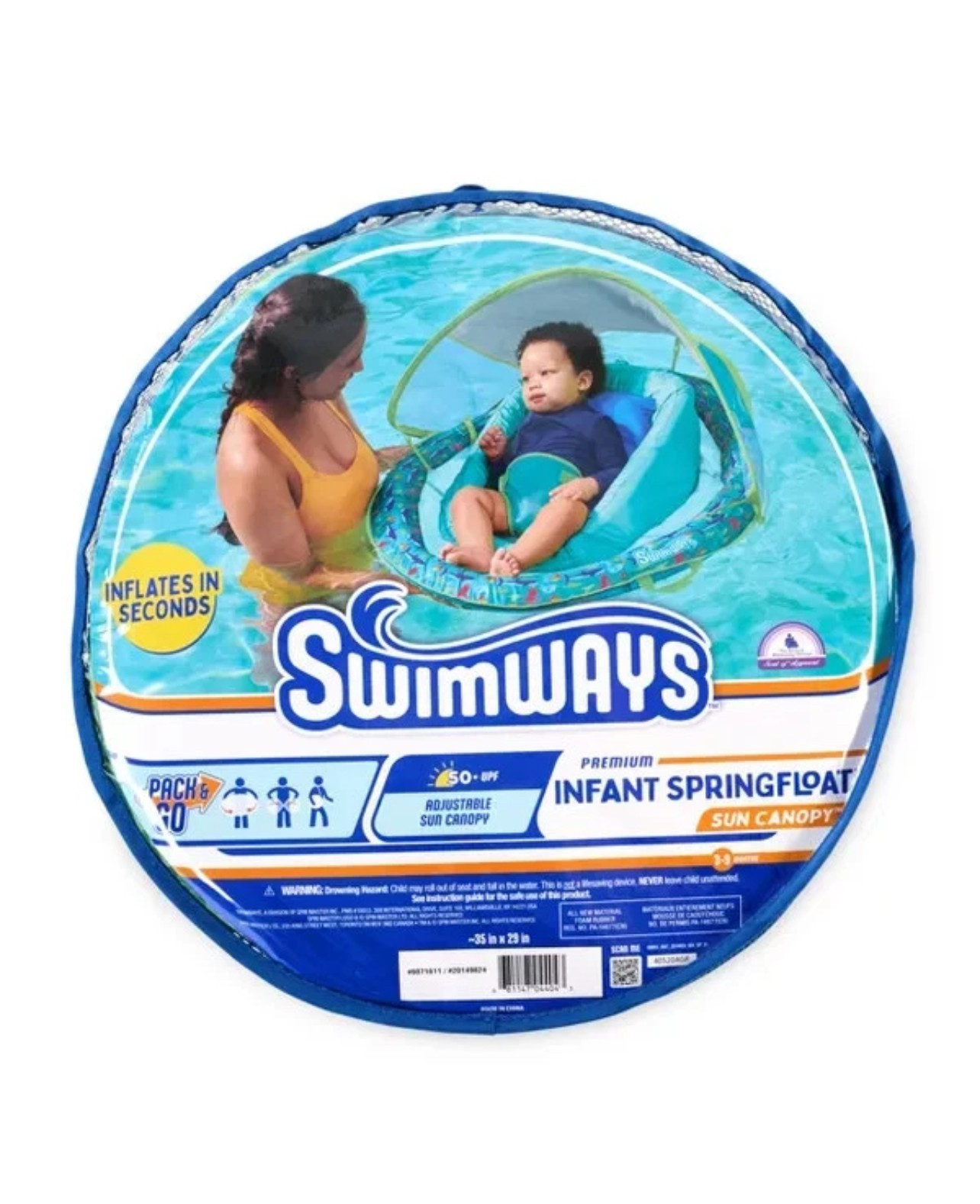NEW~ Swimways Premium Baby Spring Float with Sun Canopy 3-9 months Blue Shark